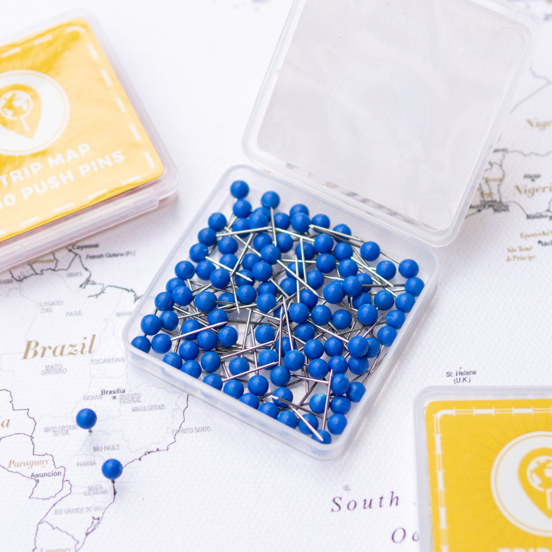 Map Push Pins Dark Blue - Round Head Tacks with Stainless Point - Matte Finish - Marking Pins