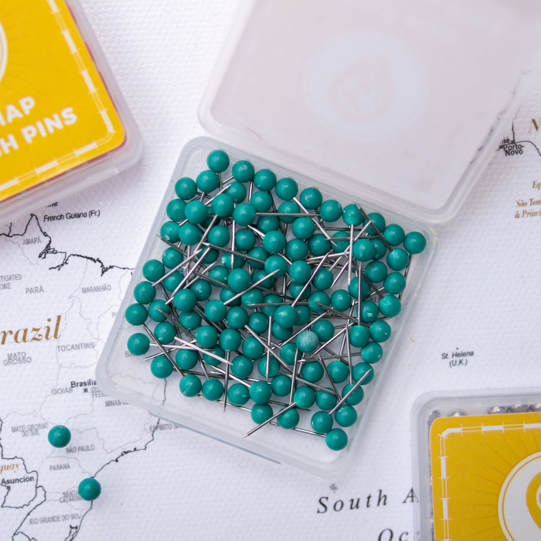 Map Push Pins Dark green- Round Head Tacks with Stainless Point - Matte Finish - Marking Pins