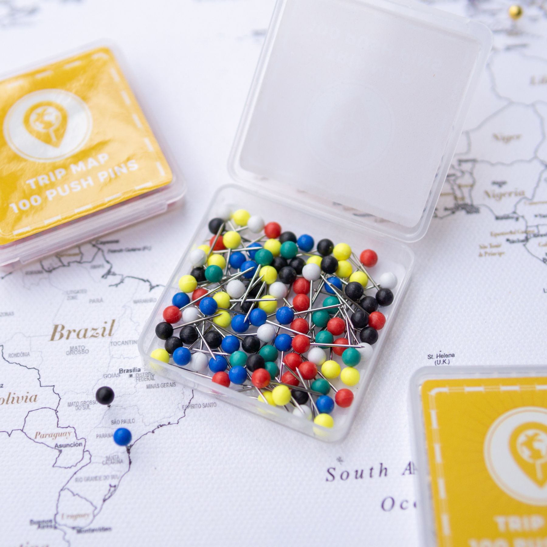 Map Push Pins color mix - Round Head Tacks with Stainless Point - Metallic Finish - Marking Pins