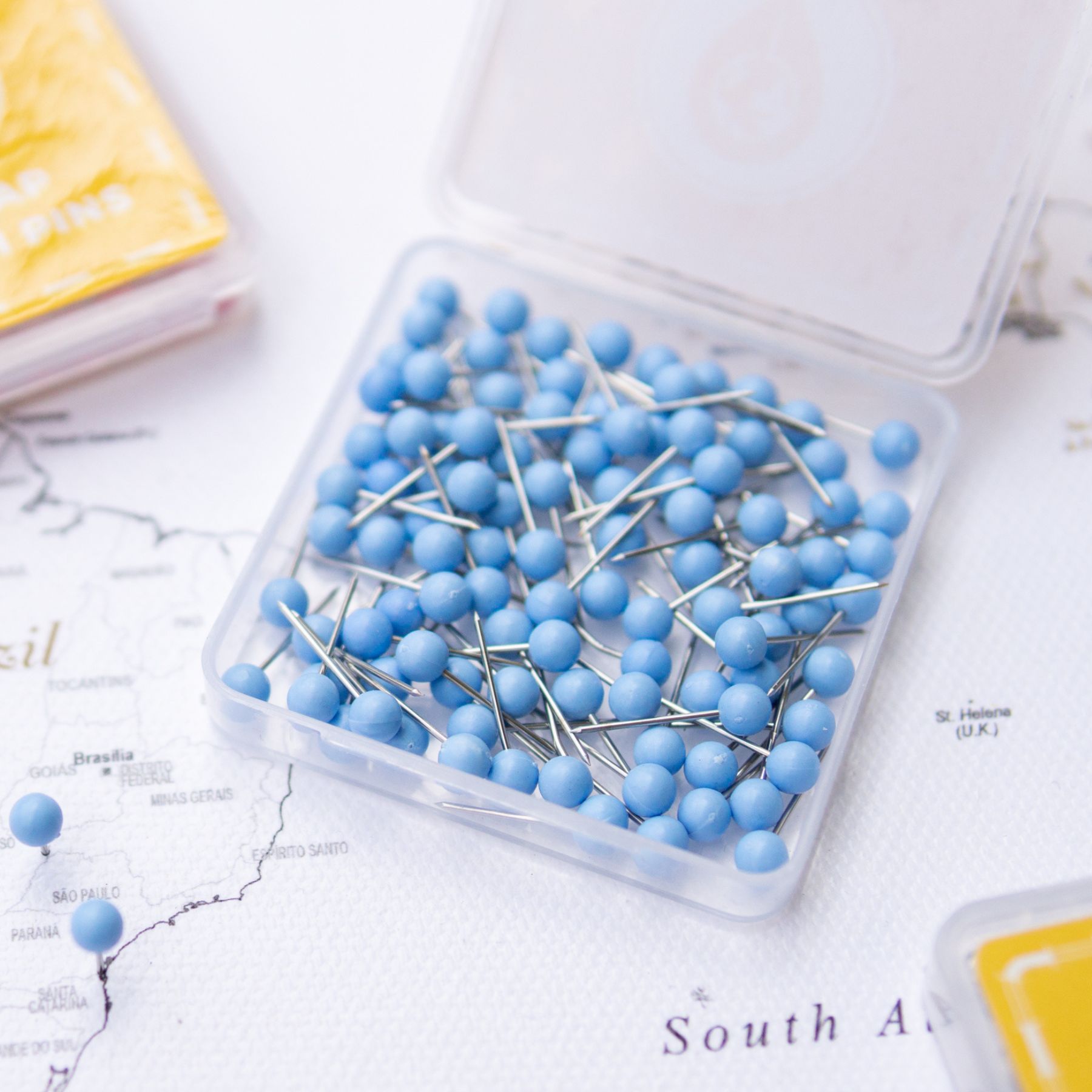 Map Push Pins light Blue - Round Head Tacks with Stainless Point - Matte Finish - Marking Pins