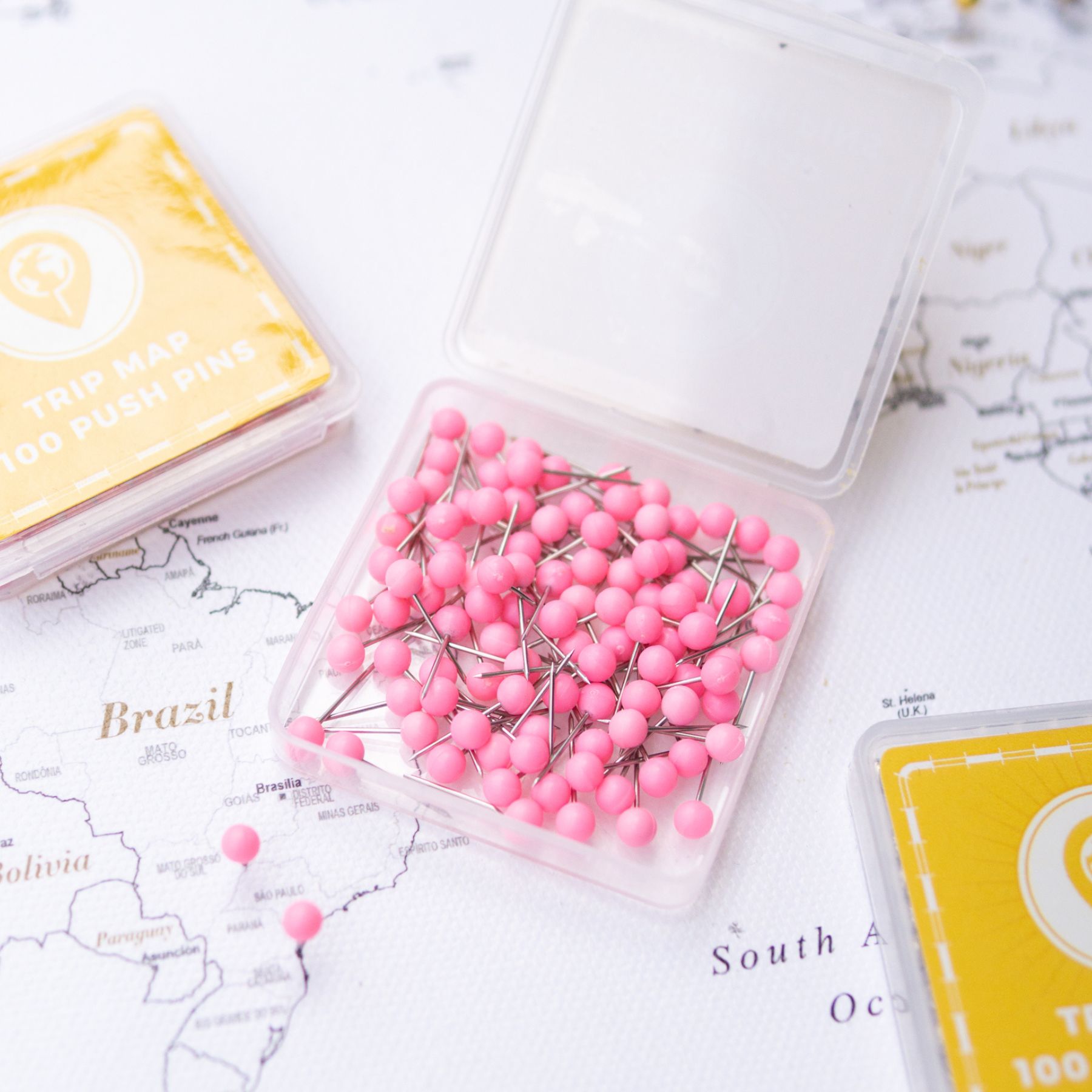 Map Push Pins pink - Round Head Tacks with Stainless Point - Matte Finish - Marking Pins