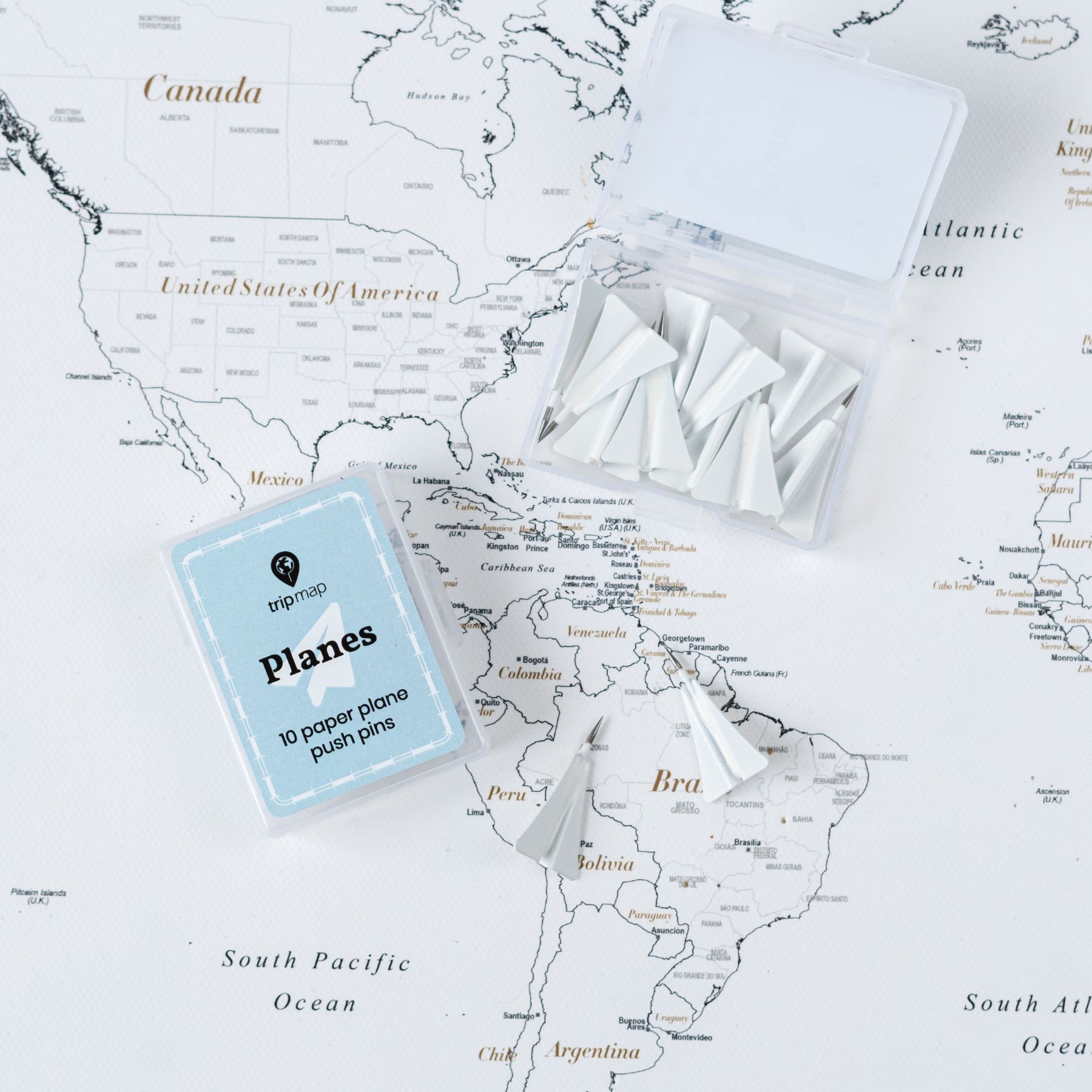 Paper Plane Map Push Pins - White Tacks with Stainless Point - Marking Pins