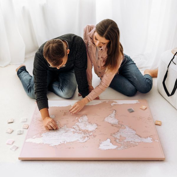 couples push pin world map dusty pink 32p