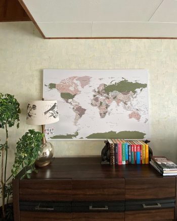 green-violet-push-pin-world-map-customer-photo-on-canvas-with-pins