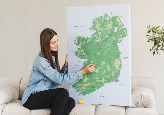 didelis sieninis airijos zemelapis su miestais ir regionais ant drobes 7ie