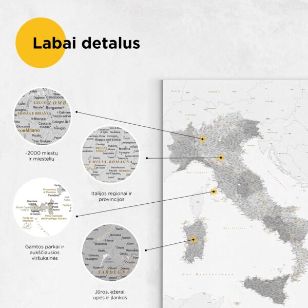 detalus italijos regionu ir provinciju zemelapis ant drobes 5it