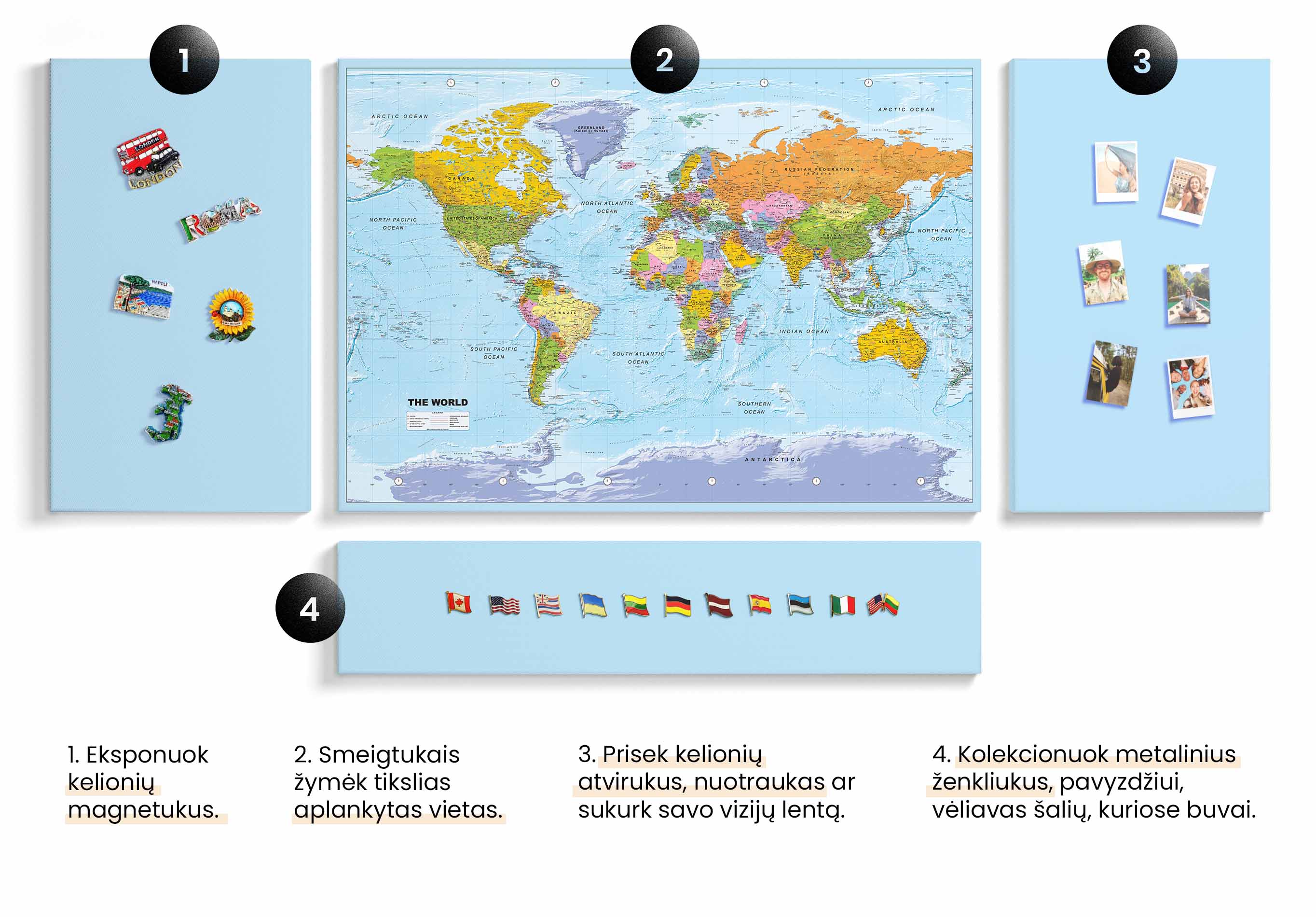 19BOARD kelioniu zemelapis ir magnetines lentos tripmap