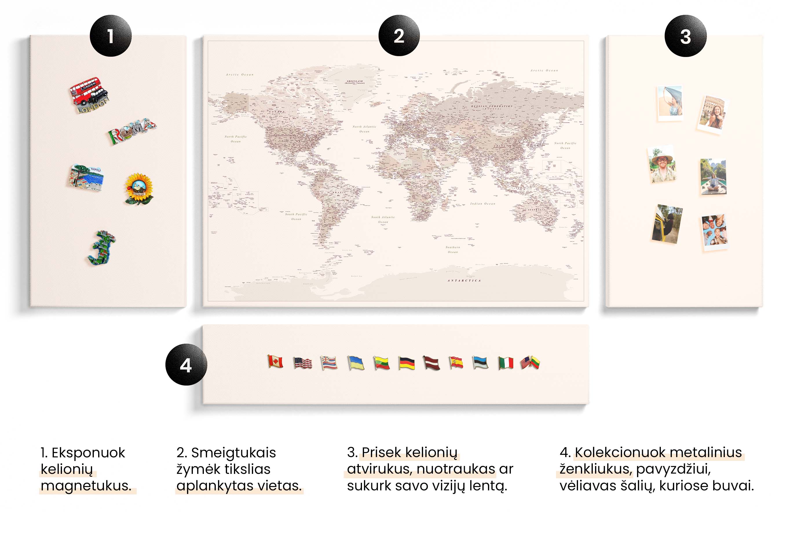 24BOARD kelioniu zemelapis ir magnetine lenta tripmap