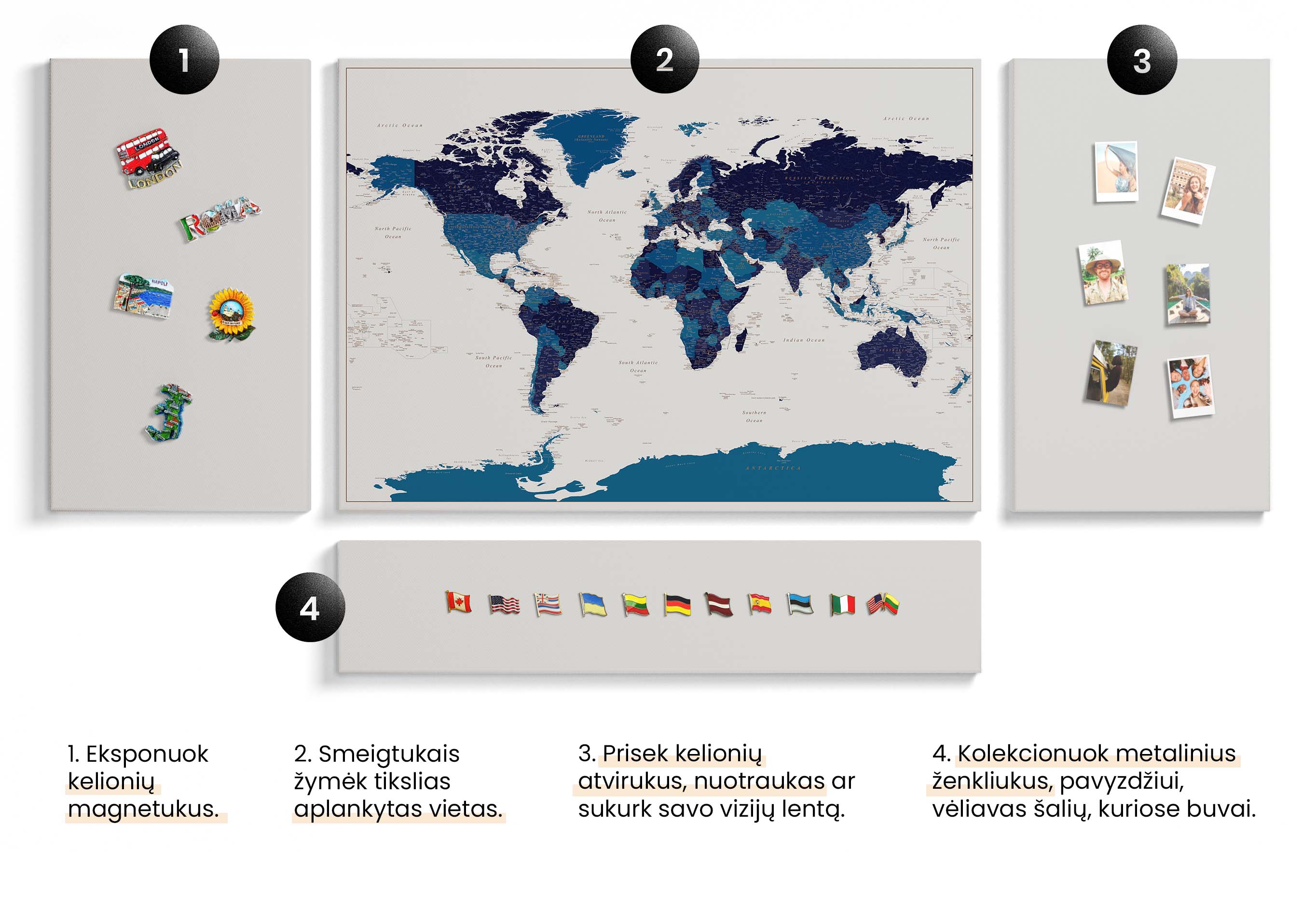 2BOARD zemelapis su magnetinemis lentomis tripmap